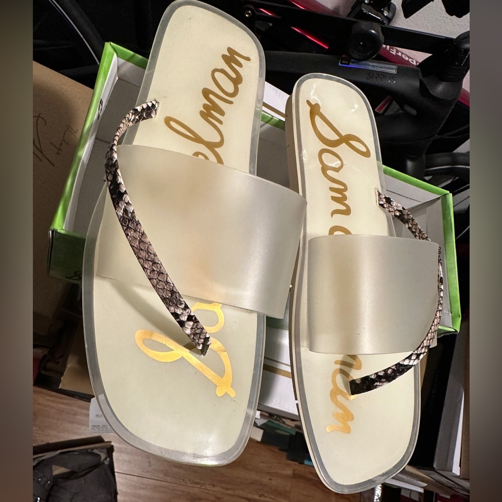 SamEdelman sandals with snake skin print strap. New in the box.